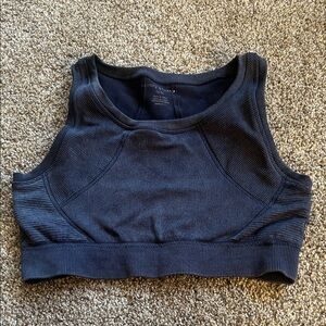 Seamless Ribbed Sports Bra - Black